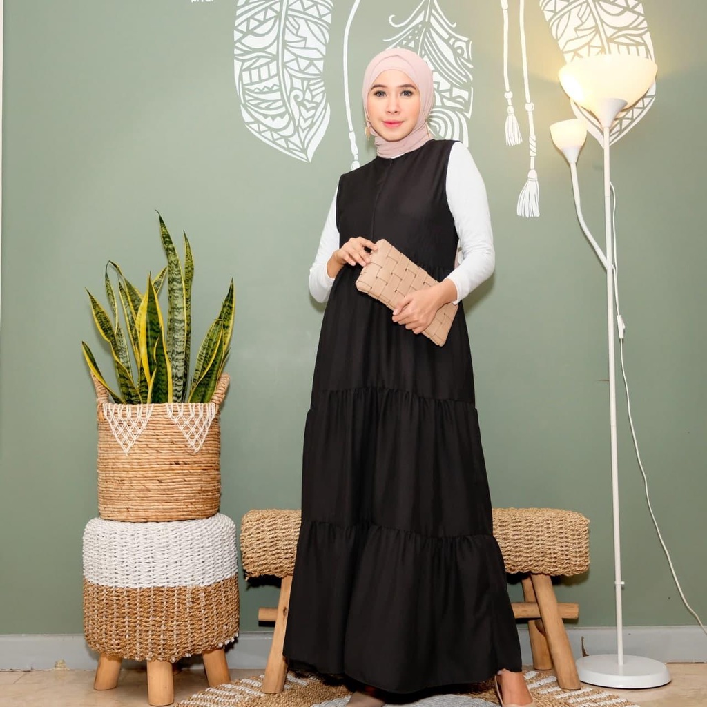 Scarlaa Sleeveless Dress Ld 100/Long Sleeveless Dresss/Gamis Buntung Rempel/Gamis Lengan Buntung