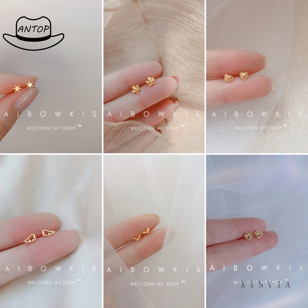 18K Emas anting korea Anting Tusuk untuk Wanita Aksesoris Fashion ANTOP