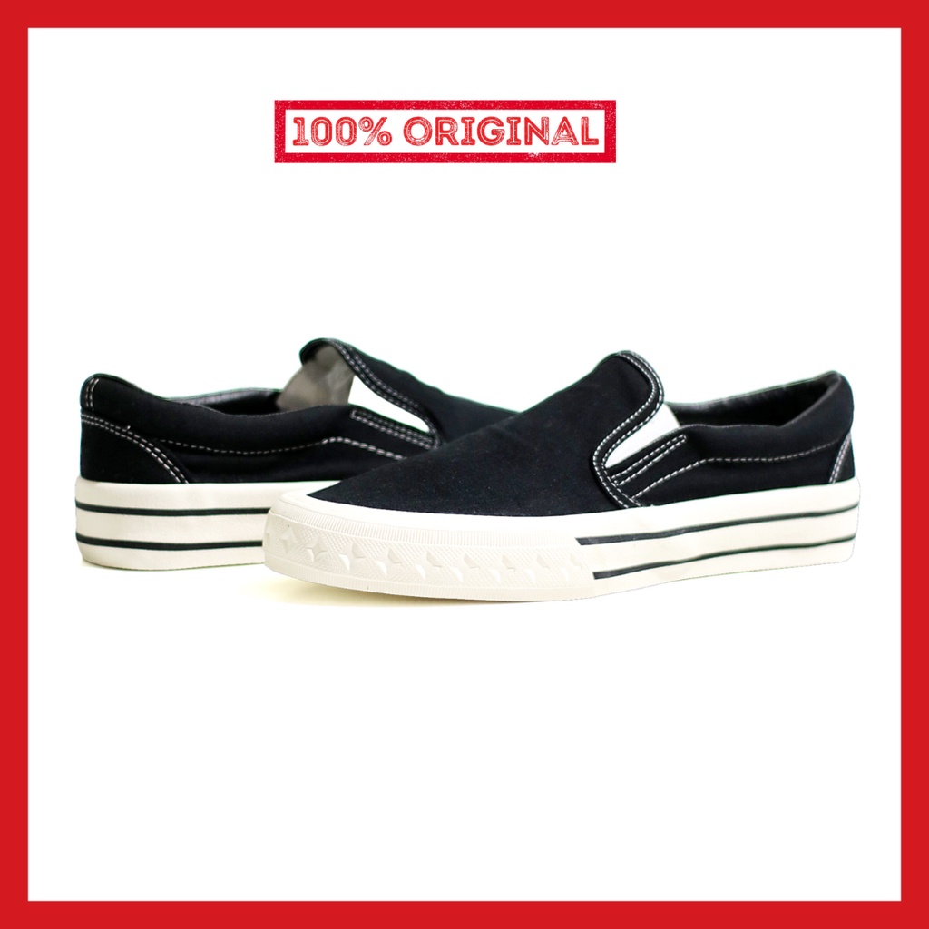 ORIGINAL - Sepatu Brand Lokal Pria Wanita Slip On Retro Black White Sneakers Lokal Casual Kasual Not Compass Slip On Retrograde