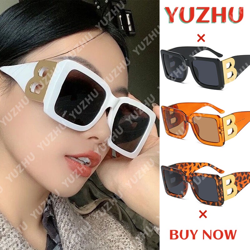 (YUZHU) COD INS Style Oversized Square Sunglasses B Letter Kacamata Retro Tren Eropa dan Amerika Wanita