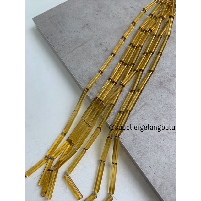 manik glass bead yellow quartz 30 x 5mm bahan prakarya gelang kalung