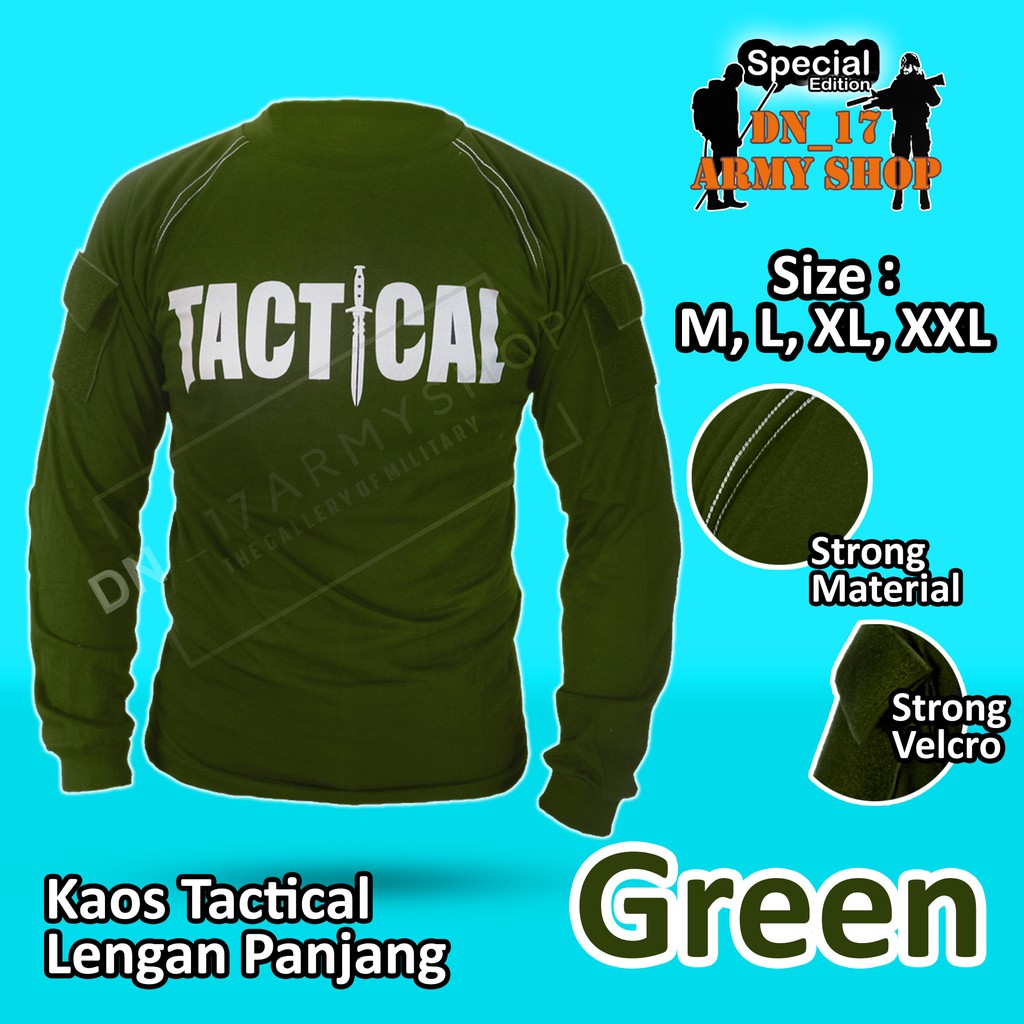 Kaos Tactical Panjang Hijau Army Katun Combed