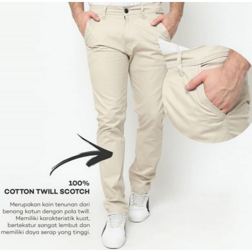 CELANA PANJANG CHINO POLOS CASUAL PRIA PREMIUM QUALITY Celana Chino Pria Panjang Chinos Hitam Cream / Celana Pria / Celana Cowok