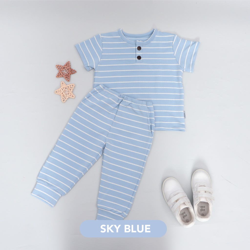 Mooi Setelan Anak Unisex Stripes Button Set-SKY BLUE