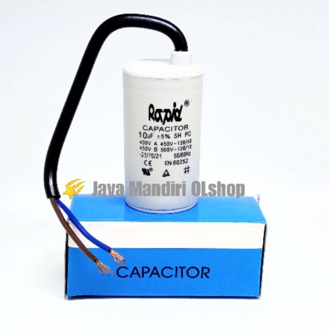 Capasitor ( Kapasitor ) 10uf - 450v Bulat Kabel ( Sparepart Pompa Air ) Rapid