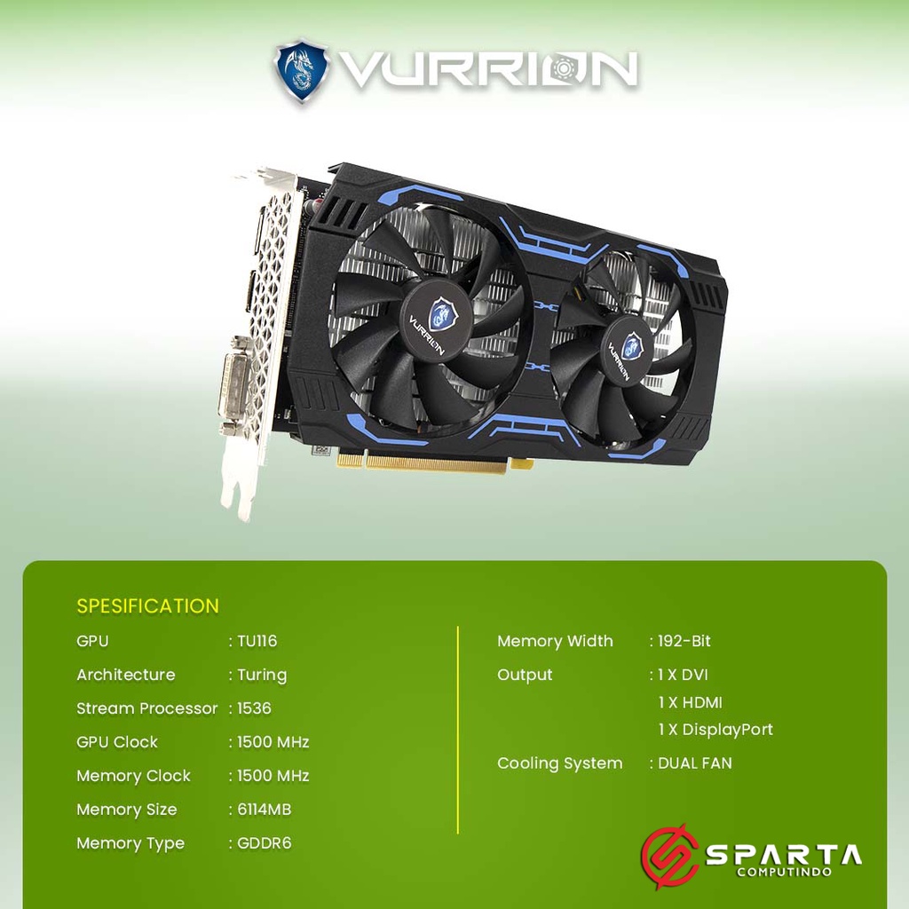 VGA Card Nvidia Geforce GTX 1660 TI 6GB GDDR6 Vurrion New Garansi Resmi