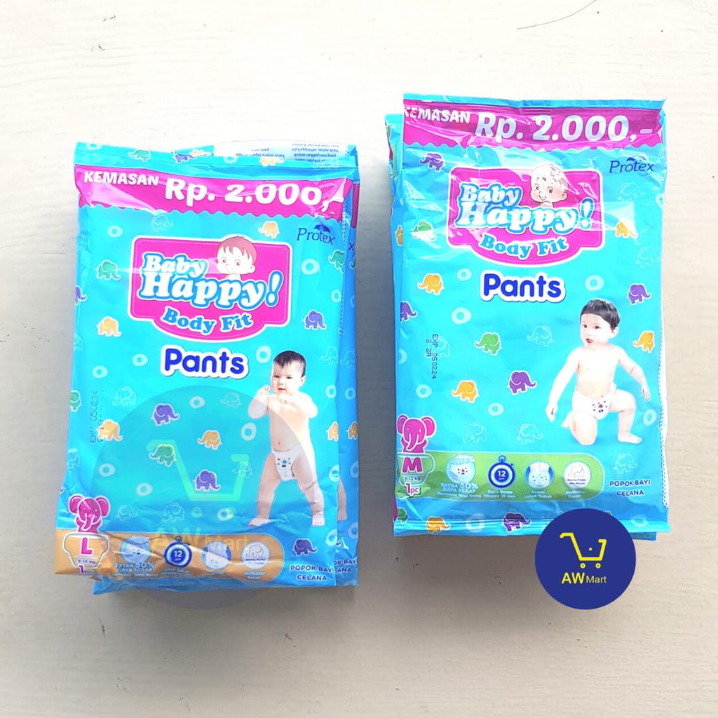 POPOK BAYI BABY HAPPY XL &amp; L SACHET ECER Rp 2.500 &amp; ECER RP 2.000 - SIZE XL &amp; SIZE L (DARI PABRIK LANGSUNG) - BABY HAPPY BODY FIT