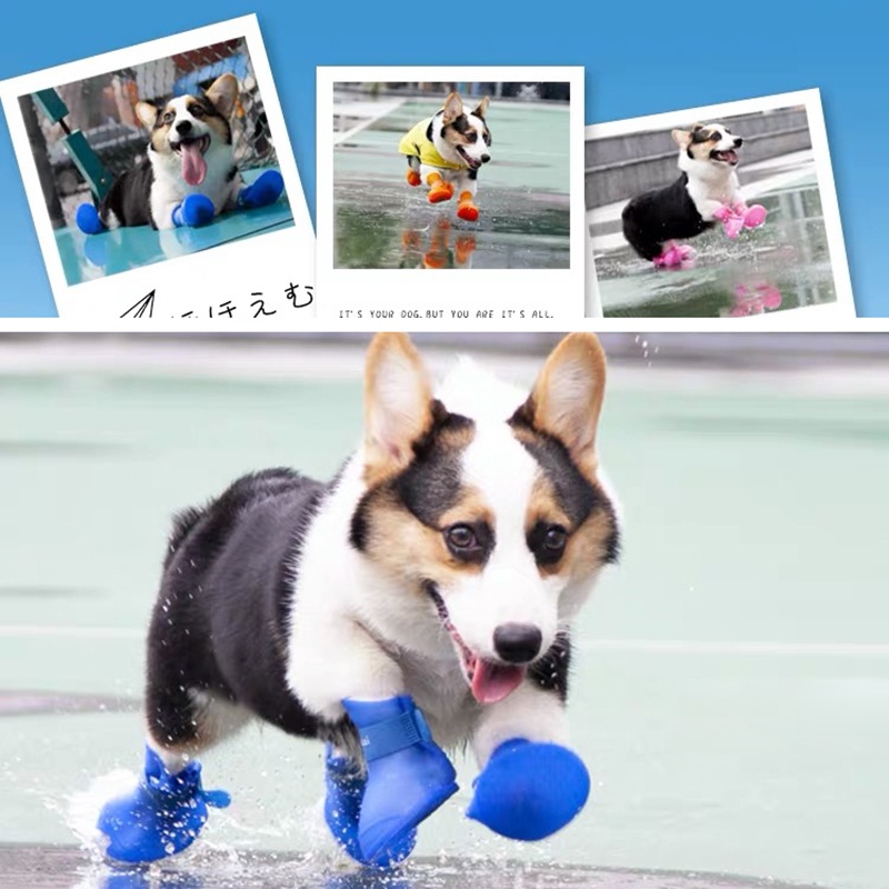 【4Pcs/Set】Sepatu Boots Hujan Anjing/Dog Rain Boots/Sepatu Boots Hujan Tahan Anjing/Sepatu Boots Karet Anjing