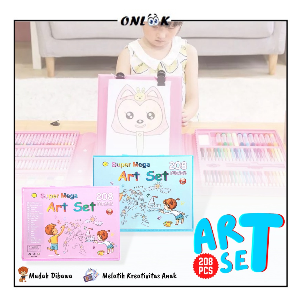 

Crayon Set 208 Pcs Untuk Anak / Kit Art Supplies Painting Set For Children / Alat Mewarnai Dan Menggambar Lengkap / Krayon Hadiah Edukasi Anak