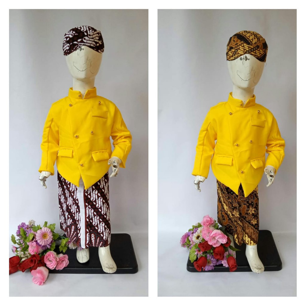 Beskap Solo Set Jarik Blangkon Cute Baju Kostum Dalang Cilik