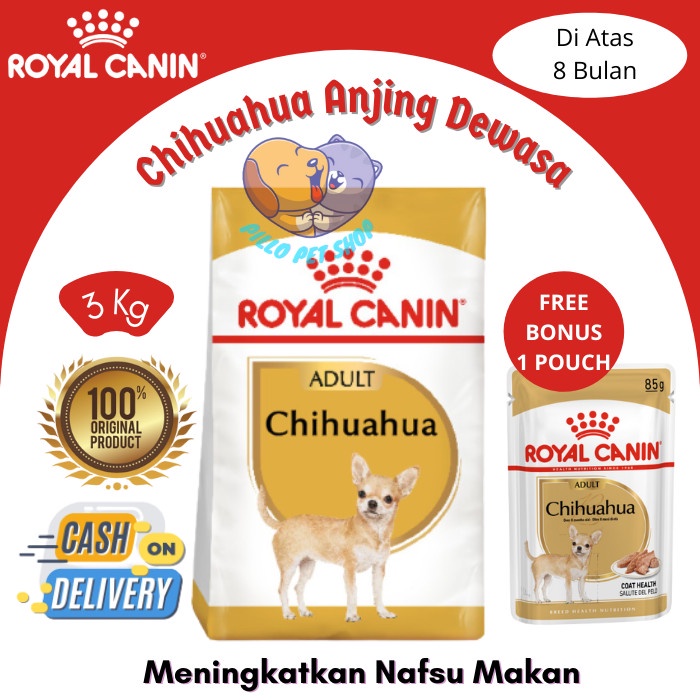 Royal Canin Chihuahua Adult 3Kg + BONUS POUCH Makanan Anjing Chiwawa Ciwawa