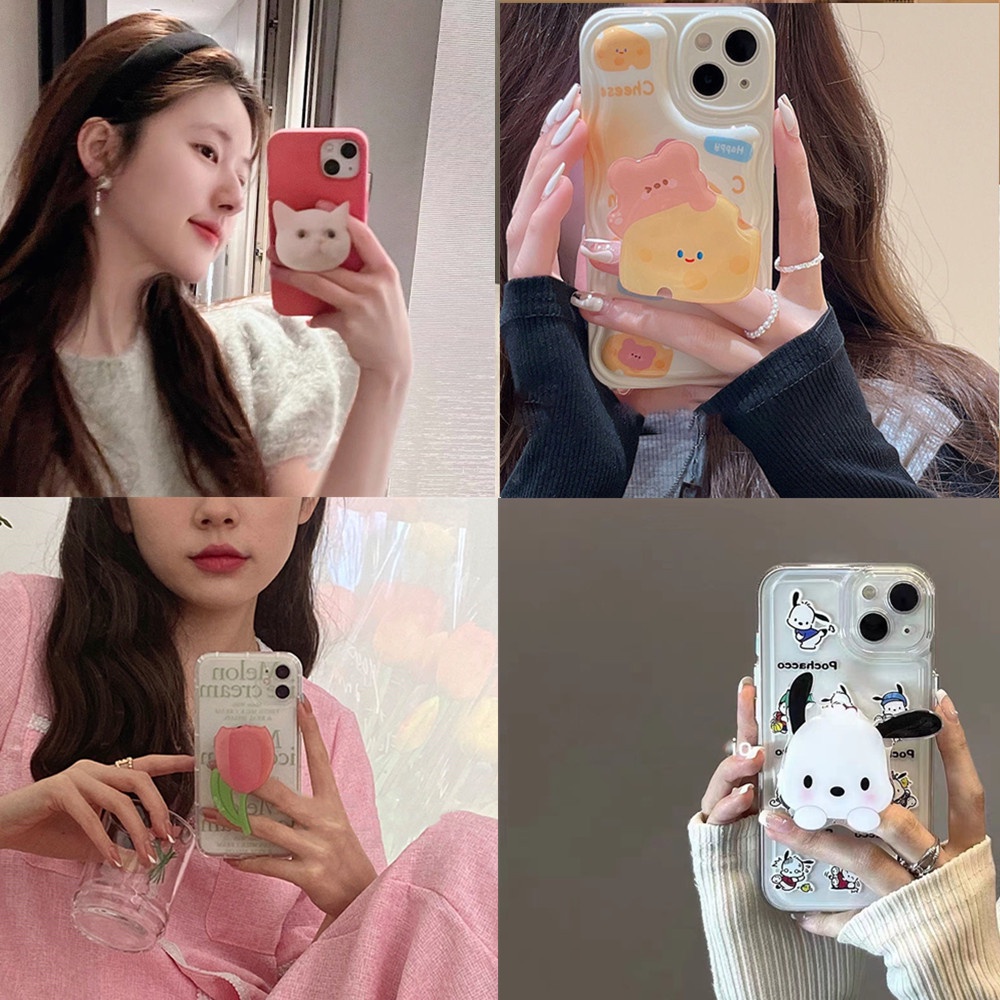 Ins Popsocket Hp Bentuk Kartun Anjing Kucing Hati Tulip