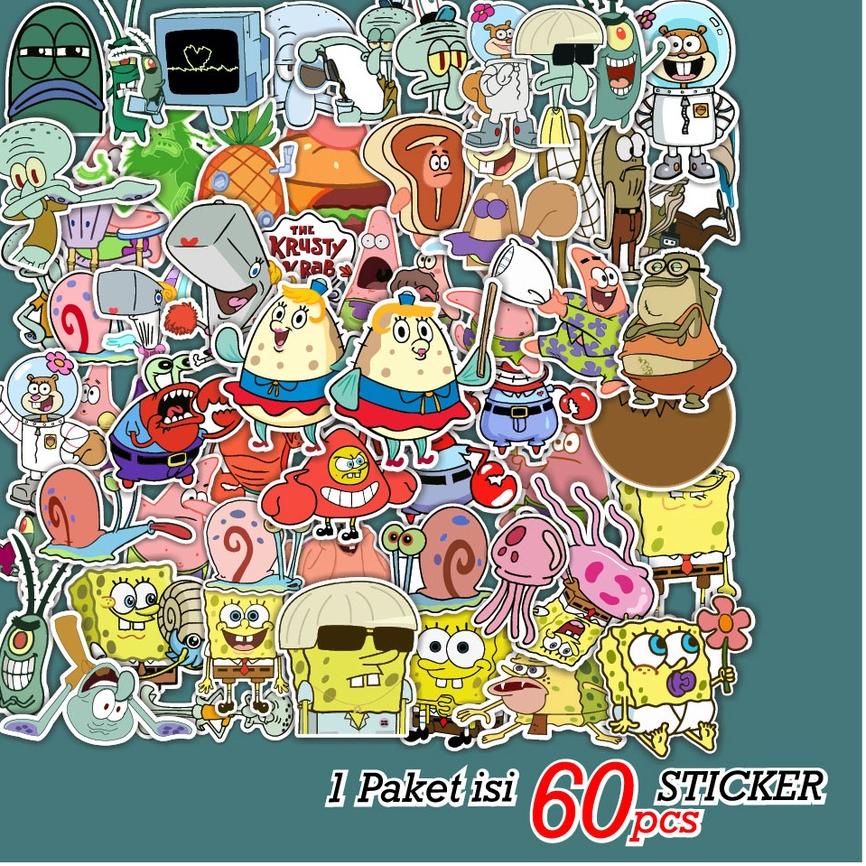 

«BRAND» [ MAC ] 60 PCS STICKER SPONGEBOB SQUIDWARD PATRICK TUAN KRABS PEARL SANDY GARY MR. PUFF LUCU AESTHETIC ANTI AIR UNTUK LAPTOP CASE TUMBLER KOPER HP - K10 