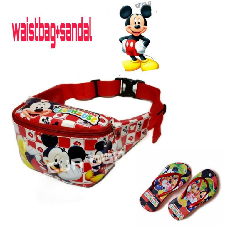 waistbag anak mickey mouse+sandal jepit anak