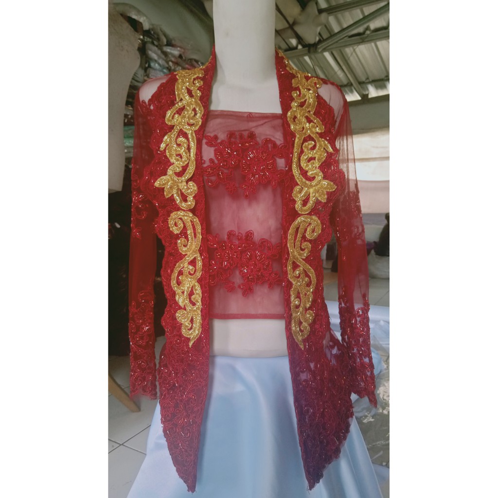 kebaya kutubaru warna merah kombinasi size L