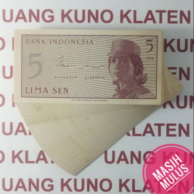 Mulus Asli 5 Sen Sukwan Tahun 1964 Seri Sukarelawan Dwikora Uang Kertas Kuno Duit Lama Original Indo