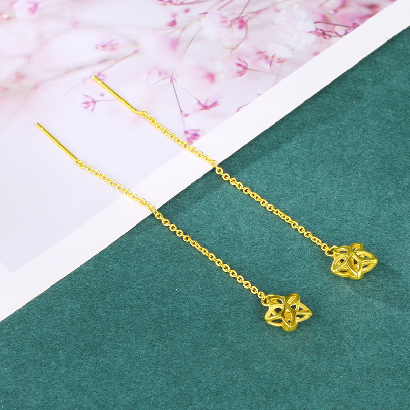 Perhiasan Anting Lapis Emas Emas Asli Kadar 375 Bentuk Pentagram Model Hollow Gaya Korea Untuk Wanita