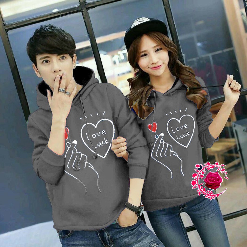 WSE390 - Sweater Hoodie Couple Love Luck / Sweater Couple Pasangan / Baju Couple / Sudah Satu Pasang Cowok Cewek / PREMIUM QUALITY