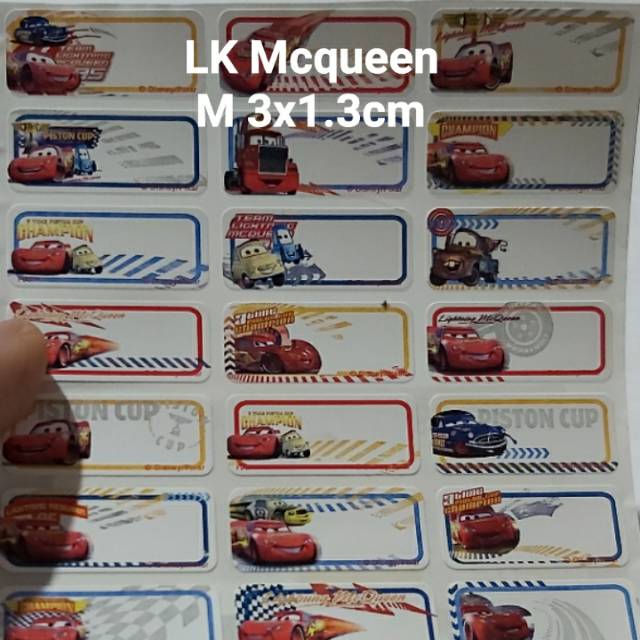 

Label kain Mcqueen ukuran 3x1.3cm tahan air tahan kucek bisa request nama