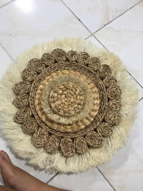Placemat Seagrass Matahari Natural List Hitam Diameter 35 Cm