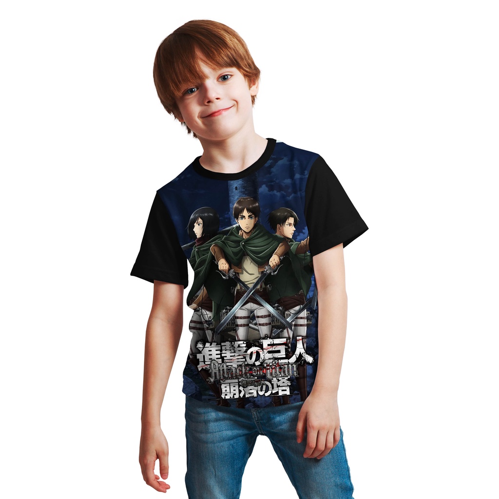 BAJU KAOS ANIME EREN MIKASA LEVI SHINGEKI NO KYOJIN SNK AOT  /KAOS ANAK ANIME KEREN