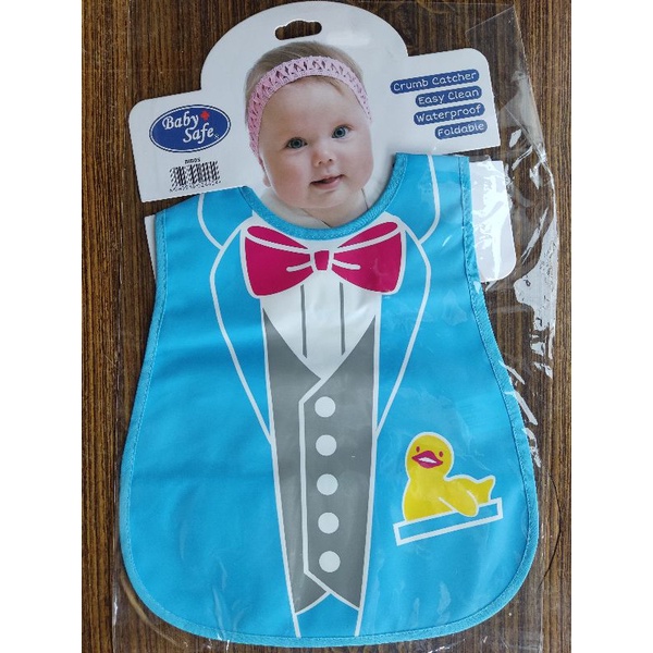 Baby safe Bib celemek makan slabber foldable dengan kantong