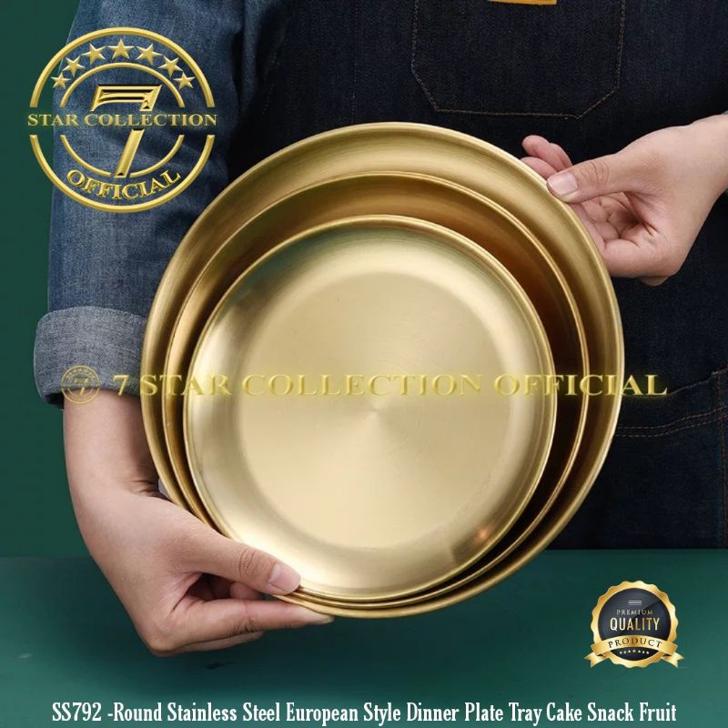 Piring Stainless Round Stainless Steel European Style Dinner Plate Tray Cake Snack Fruit