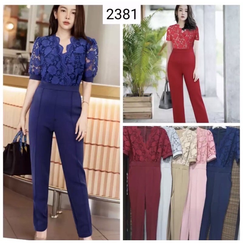 Pakaian Perempuan Formal Jumpsuit Wanita Murah Baju Brokat Brukat Mix Celana Panjang Scuba 2381