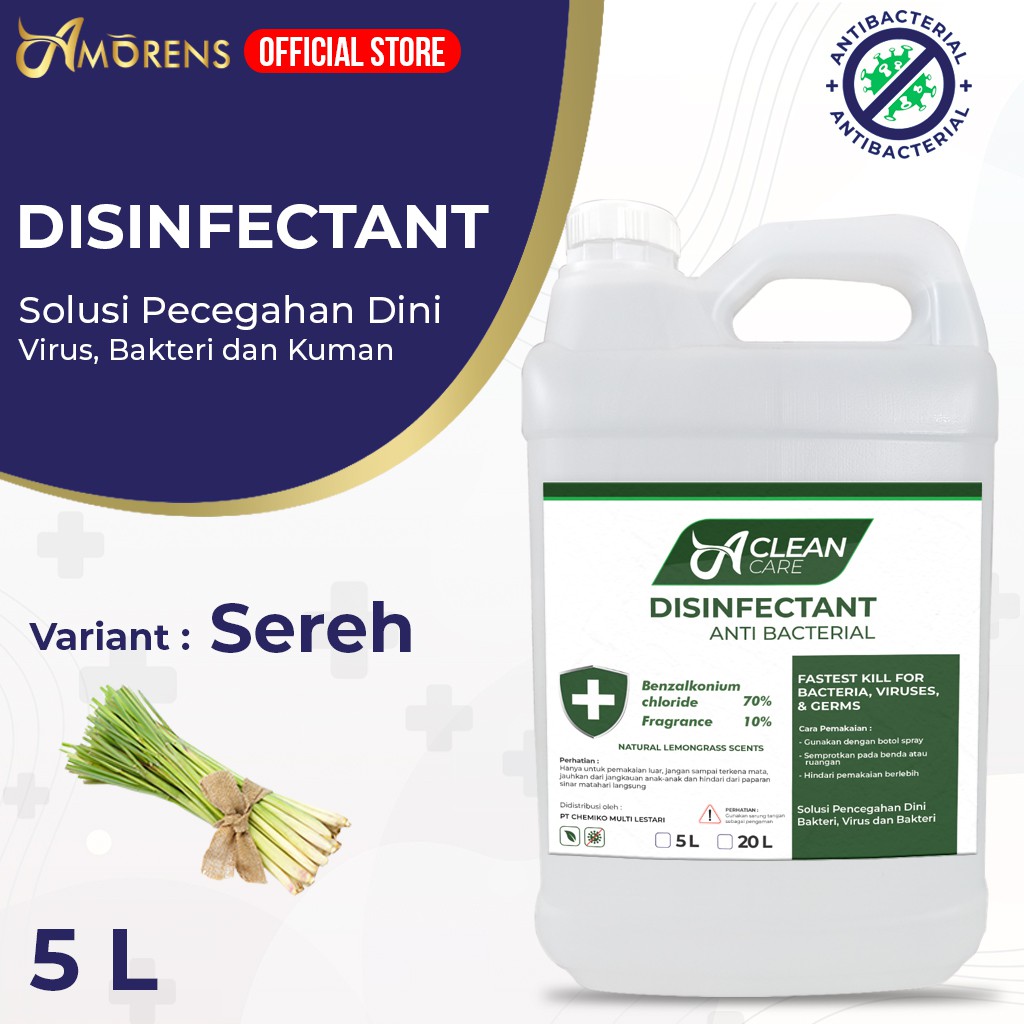 AMORENS Disinfectant Antiseptik Cairan A Clean Care 5 Liter (Gojek / Grab Ready)