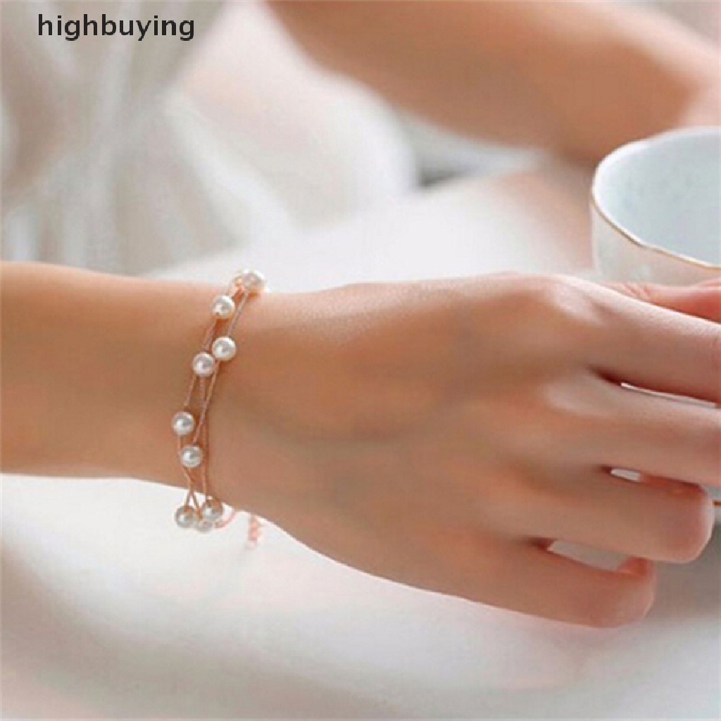 Hbid Set Kalung + Anting + Gelang Mutiara Multilayer Untuk Pengantin Wanita