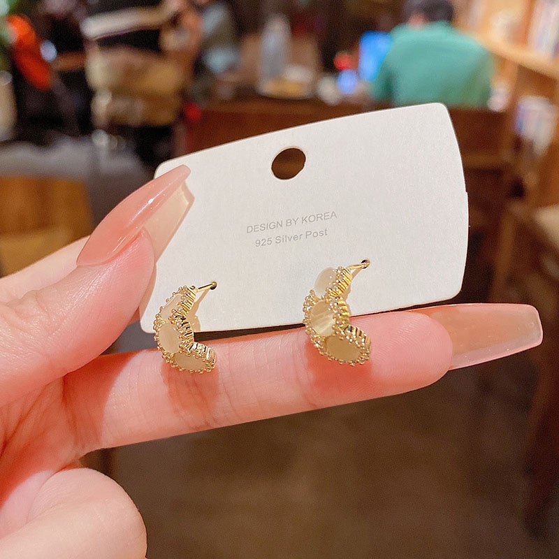 Anting Tusuk Sterling silver 925 Desain Geometri Hias Batu Opal Mewah Untuk Wanita