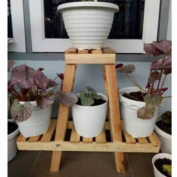 Rak bunga kayu halus susun murah minimalis / pot bunga hias sudut ruangan / rak pot bunga hias