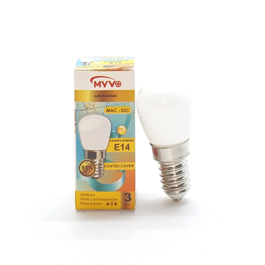 MAC-02C E14 Myvo Lampu Led Bohlam Kulkas E14 3W WW Kuning Dimensi T5,3cm x D2,5cm