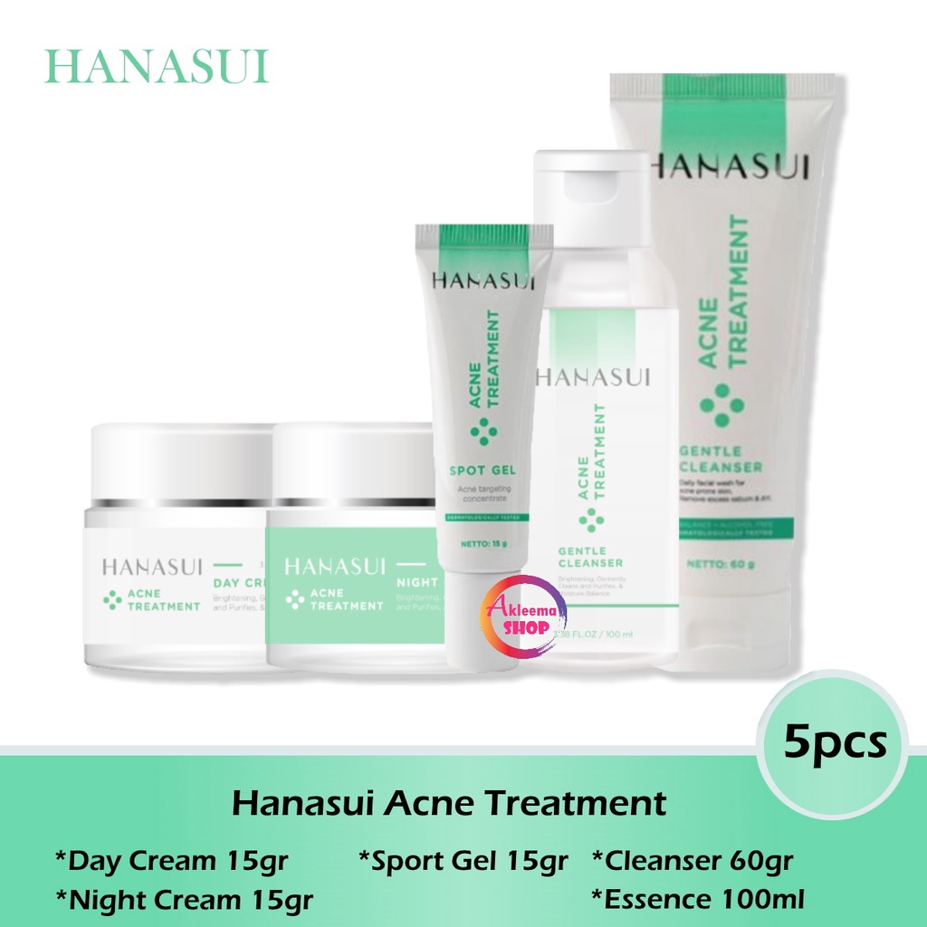 Paket Hanasui Acne Treatment 5pcs (Day Cream+Night Cream+Cleanser+essence+Gel)