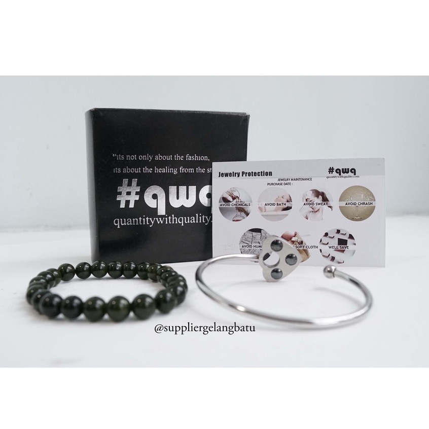 BLACK JADE dan LOVE MATA gelang batu + titanium natural SWAROVSKI