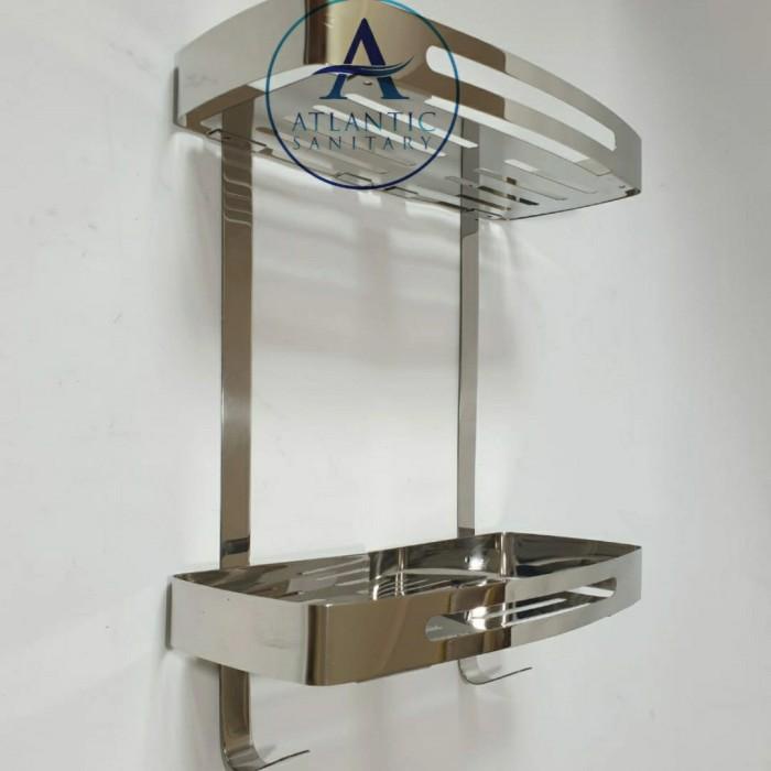 Rak Toilet | Rak Datar 2 Susun Kamar Mandi Stainless Sus 304/Rak Shampo Sabun Datar Kualitas Terbaik