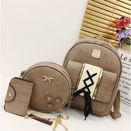 TAS RANSEL 3 in 1 TA018P3 BACKPACK ALICE WANITA KULIT PINK MURAH KULIAH KERJA JALAN KOREA ORI