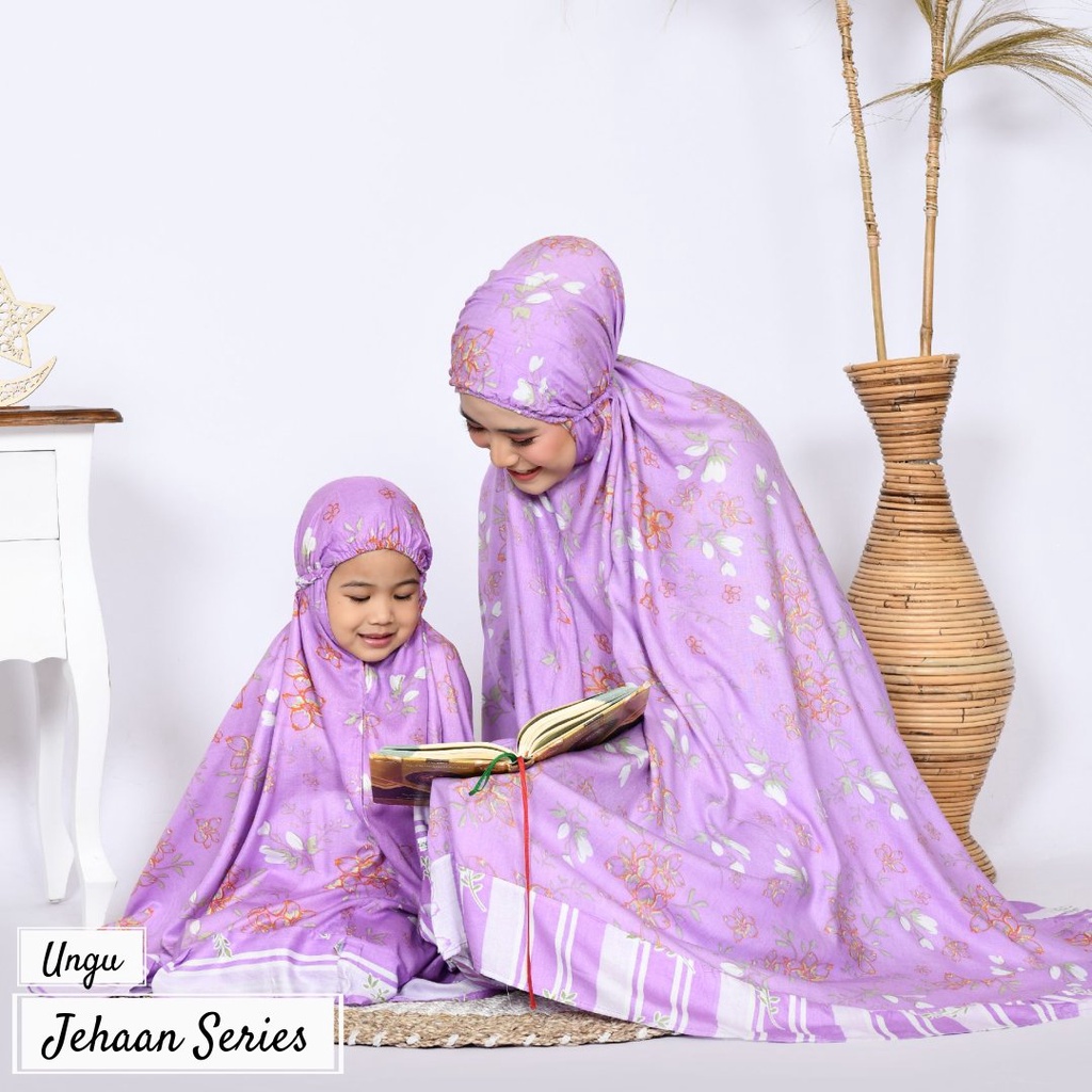 Mukena Putusan Couple Kembaran Ibu Anak 7 - 12 Tahun Bisa Satuan Bahan Rayon Premium Tebal New Motif Bunga Jehaan Series