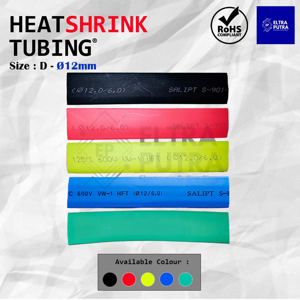 HEATSHRINK 12mm Warna Warni LENGKAP Ecer, Selongsong Selang Bakar ISOLASI BAKAR (1 Meter)