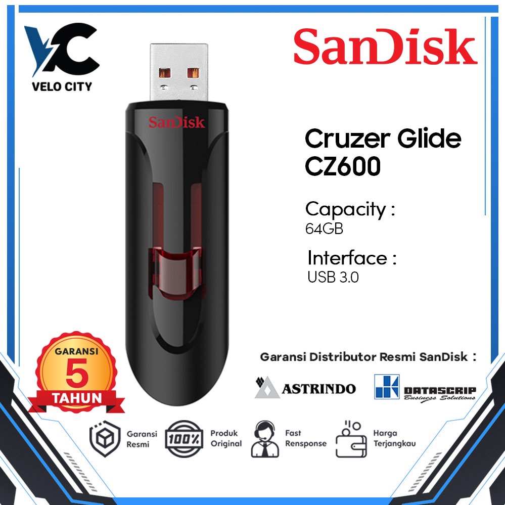 Flashdisk SANDISK USB 3.0 Cruzer Glide CZ600 - 64GB