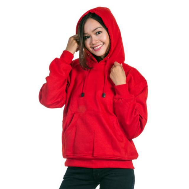 Sweater_id Hoodie Jumper Merah Terang Polos Unisex