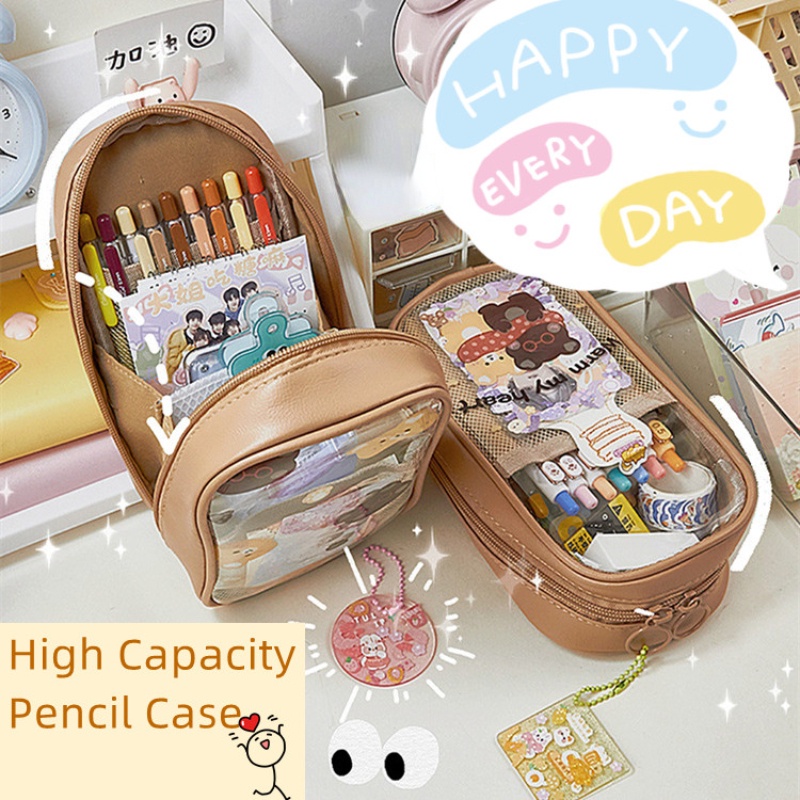 

Cute Cartoon Pencil Case 3 Layer Korean Transparent Waterproof Pencil Bag Kawaii Stationery Storage