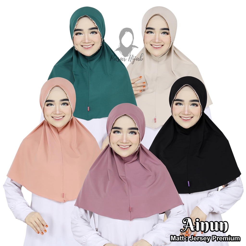 Jilbab Instan Tali Renda Ainun Hijab Instan Bahan Jersey Kerudung Maryam Jersey Pasar Hija'b