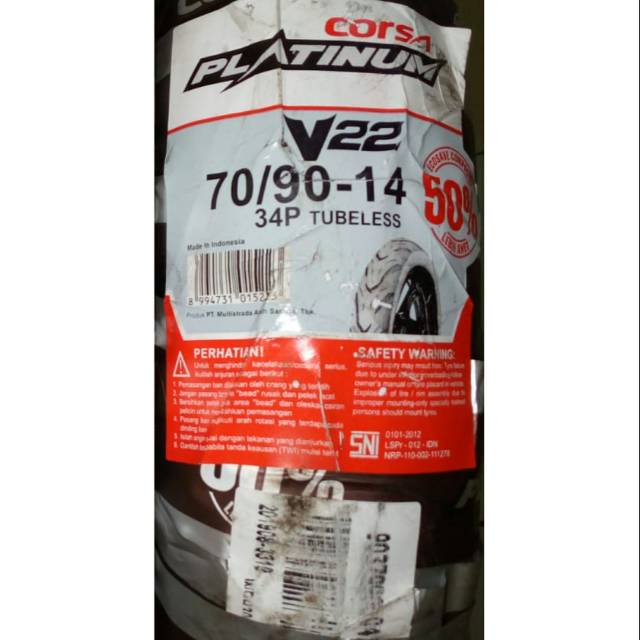 Ban depan Corsa Platinum V-22 uk. 70/90-14 untuk motor Yamaha xeon-Mio Series-X-Ride Free pentil