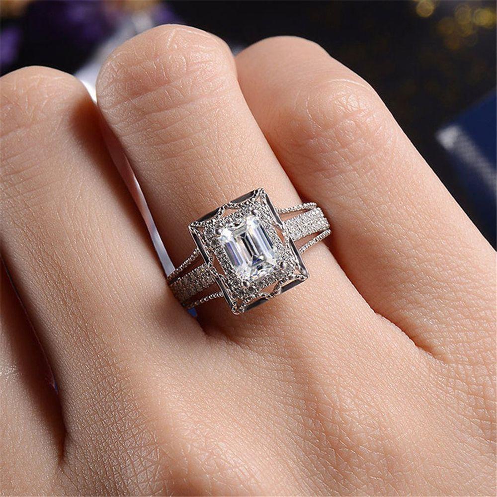 TOP Cincin Safir Putih Perhiasan Bling Tunangan Kawin Mewah Kristal Putri