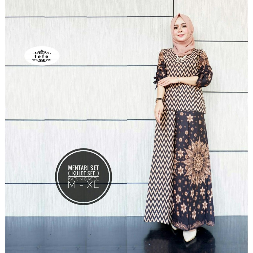 BAJU BATIK WANITA | BAJU BATIK WANITA MODEL SETELAN CELANA KULOT DAN BLUS MASA KINI SET MENTARI