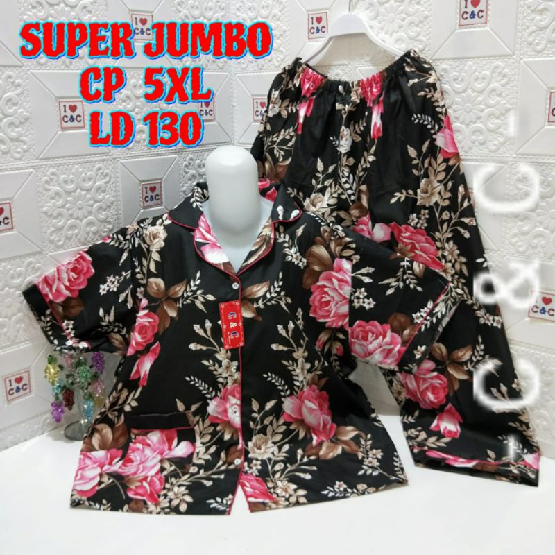 CNC - BAJU TIDUR WANITA PIYAMA CP SUPER JUMBO 5XL/LD 130/MICRO-B.avelin hitam