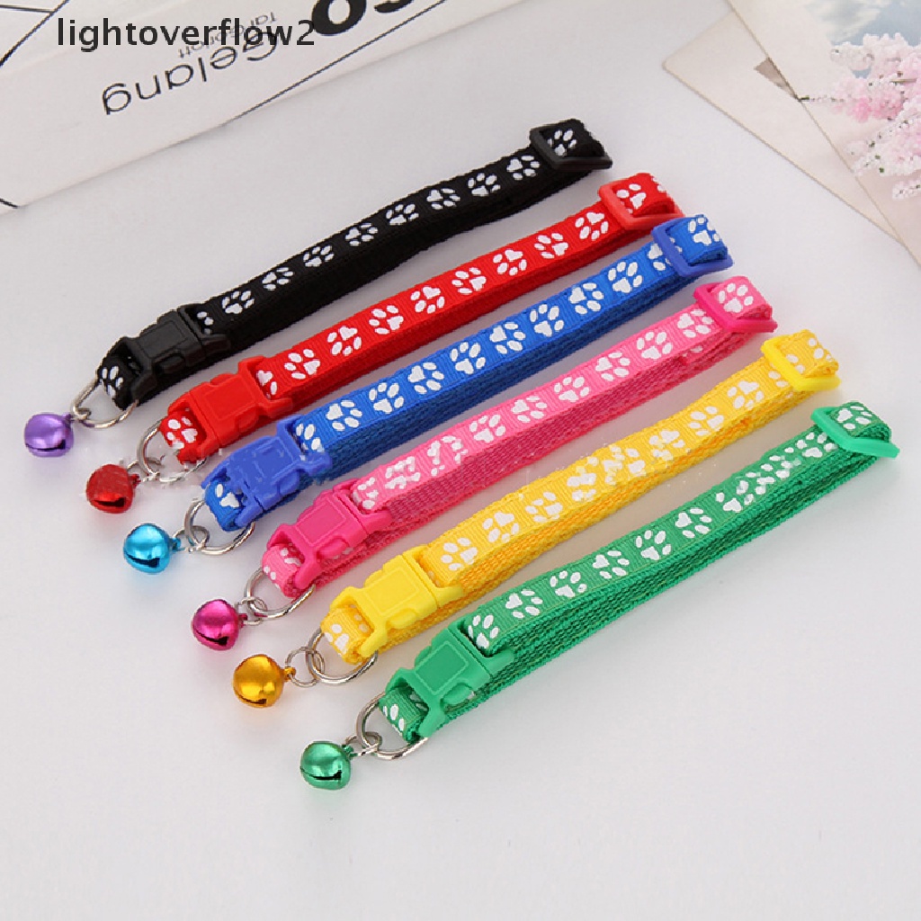 (lightoverflow2) Kalung Collar Adjustable Motif Telapak Kaki Kucing Warna-Warni Dengan Lonceng