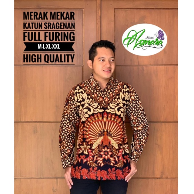 Kemeja Batik Merak Mekar Full Furing Katun Halus Sragenan Size M-XXL