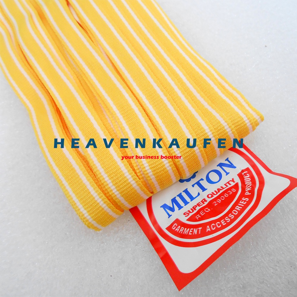 Webbing Strip Halus Lebar 1 cm Warna Kuning Strip Putih Harga Per Rol isi 18 Meter